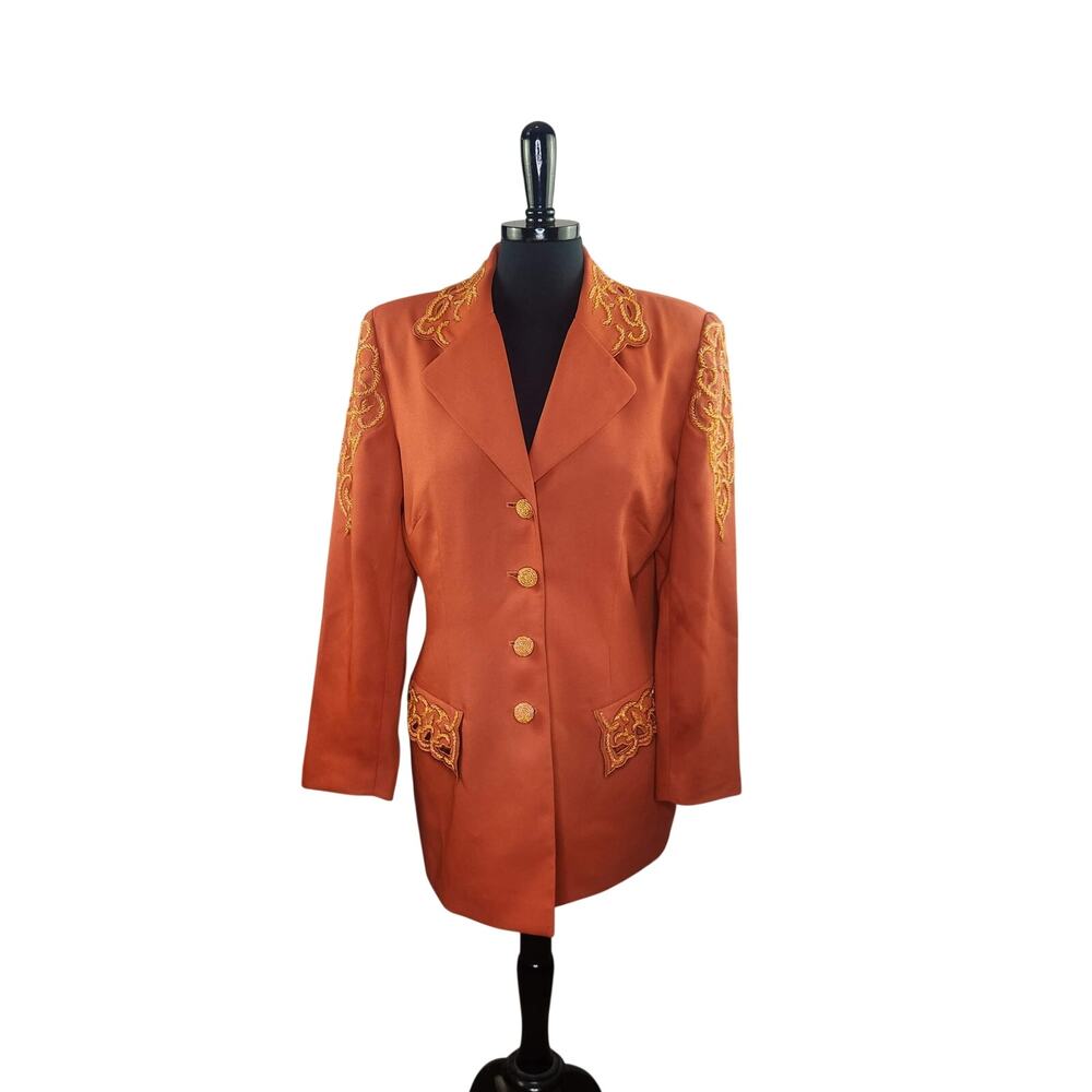 Vintage St Anthony Evening Beaded Jacket Rust Orange Event 8 80s 90s